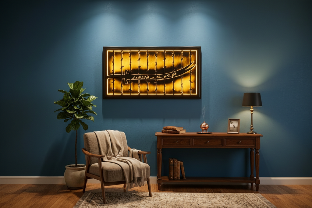 Zulfiqar Metal Wall Art with LED Backlight & acrylic back sheet | Maula Ali Sword Decore | Waterproof outdoor | Heat resistence
