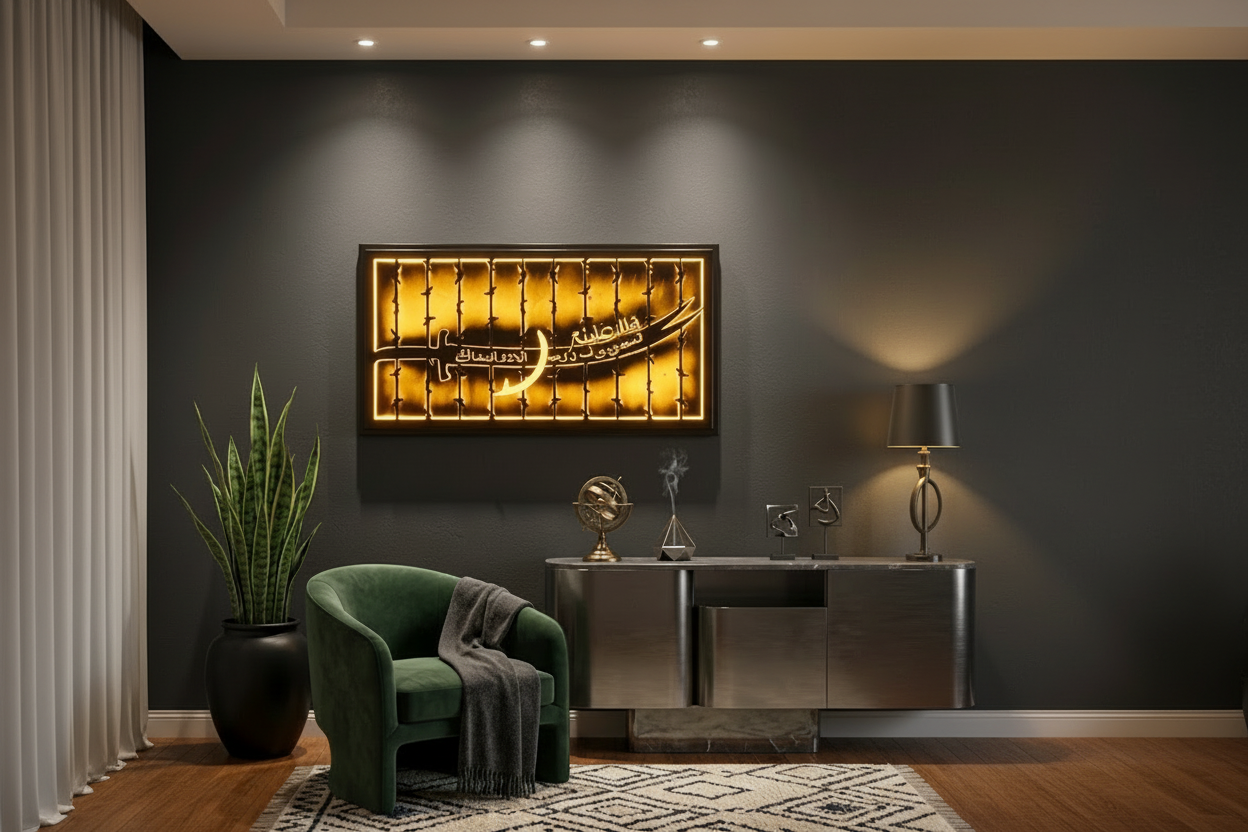 Zulfiqar Metal Wall Art with LED Backlight & acrylic back sheet | Maula Ali Sword Decore | Waterproof outdoor | Heat resistence